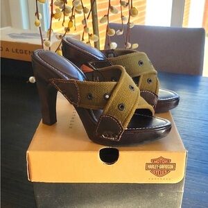 Harley-Davidson "Ashley" Platform Sandals, 7.5, Brown/Green, Vintage